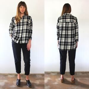 Esby Stella Plaid Button Down Black White Flannel Shirt Size Small